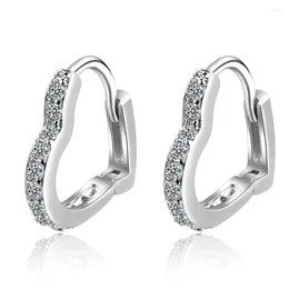 Hoop Earrings 925 Sterling Silver Simple Love Ear Buckles Heart Pave Setting CZ For Women Gift Fine Jewelry BSE737