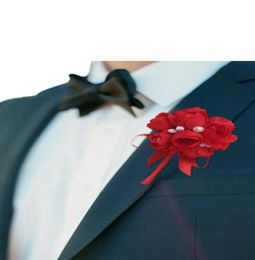 New Men Brooch Artificial Silk Flower with Pearl Design Wedding Prom Corsages and Boutonnieres Suit Accessories G5158429852