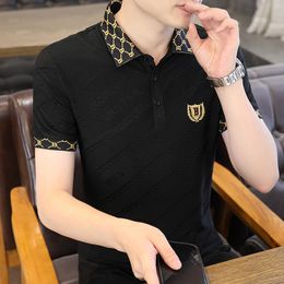 Trendy summer new polo shirt for men's t-shirt with flip collar, jacquard slim fit, Korean version, thin fashion casual short sleeved T-shirt for men