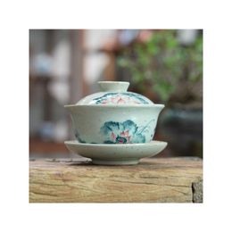 Hand Painted Gaiwan for Tea, Plum Pottery Tureen with Lid, Teaware, Pine Kung Fu Tea Set, Chinese Cup, Tea Bowls, Bamboo 150ml