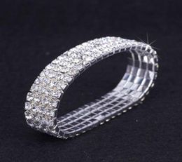 12 pieces Lot 4 Row Crystal Diamante Rhinestone Elastic Bridal Bangle Bracelet Stretch Whole Wedding Accessories for Women5664419