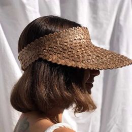Visors Wide Brim Hats Bucket Hats Rattan Sun Visor Hat for Women Natural PALM LEAF VISOR Wide Brim Sun Cap Girl Sunshade Summer Straw Beach Hat Derby Vacation Hat 24412
