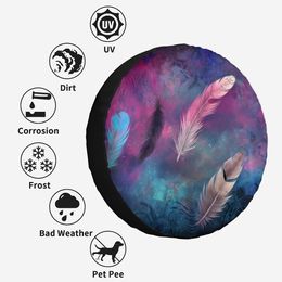 Colourful Painting of Feathers Pattern Polyester Universal Spare Wheel Tyre Cover Wheel Covers for Trailer RV SUV Truck Camper