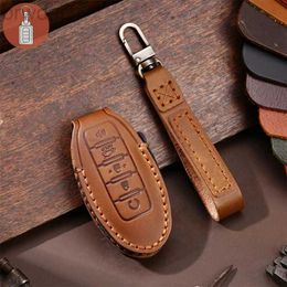 Key Rings Luxury Leather Car Key Case Cover Fob Protector Keyring for Nissan Patrol Y62 Accessories 2021 5 Button Keychain Holder Shell 240412