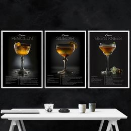 Classic Cocktails Drinks Fruit Posters Gin Mojito Whisky Negroni Prints Canvas Painting Wall Art Pictures Coffee Bar Club Decor