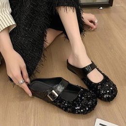 Slippers Bling Buckle Women Mules Shoes Summer Flats 2024 Outdoor Sandals Dress Slides Slingback Party Flip Flops Female