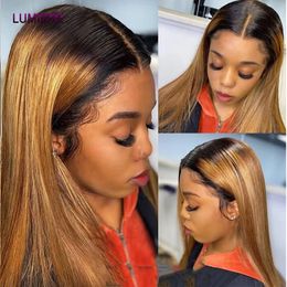 32" 1b/4/27 Ombre Colored Bone Straight Human Hair 3/4 Bundles Deal With Closure Frontal Highlight Hair Weave Bundles Extensions