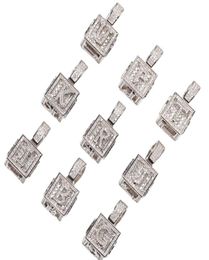 Mens Hip Hop Jewelry Iced Out Initial Letter Necklace Pendant Gold Silver Cube Dice Hiphop Necklaces7431057