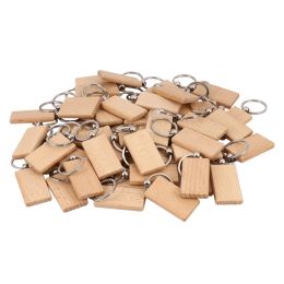 Rings 50 Blank Wooden Keychain Rectangular Engraving Key ID Can Be Engraved DIY
