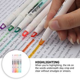 6 Pcs Colour Highlighter Markers Highlighters Double Ended Clear View Gel Mild Broad Tip Plastic Student