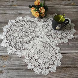 Table Mats Round European Lace Flower Embroidered Placemat Tablecloth Dining Plate Bowl Insulation Pad Doily Fabric Decoration