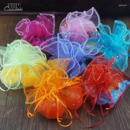 Gift Wrap 50pcs Mix Colours Jewellery Packing Drawable Round Organza Bags Wedding Pouches Sachet Packaging 7D