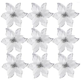 Decorative Flowers Silver Poinsettia 24 Glitter Christmas Tree Artificial Decoration For The