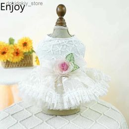 Dog Apparel Cat Do Princess Dress Sprin and Summer Fluffy auze Skirt White Retro Flower Weddin Dress Pet Clothin L49