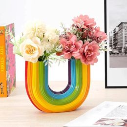 Vases Modern Rainbow Vase Banana Resin Ornament Creative U Shape Flower Pot Table Centrepieces For Living Room Office Home Decor