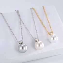 Tiktok Hot Accessories Small Simple Collarbone Chain Single Pearl Pendant Necklace for Women Versatile High Sense