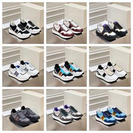 Top Luxury Multi material patchwork of cowhide with contrasting Colours men women thick soled lace up black blue sports fashionable and versatile casual shoes