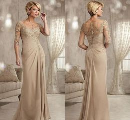Champagne Mother of The Bride Dresses Plus Size 2023 Chiffon Half Sleeves Groom Godmother Evening Dress For Wedding New Beaded Lac7984895