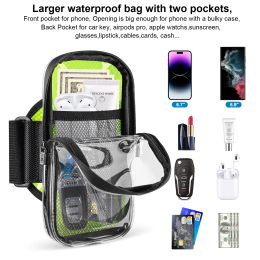 HAISSKY Clear Touch Screen Running Sport Armband Bag For iPhone 15 14 13 12 11 Pro Max 15 Plus Breathable Elastic Belt Arm Pouch