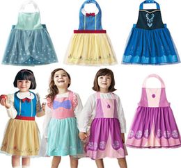 Retail 2019 New In Children Waterproof Apron Dress Girls Cartoon Princess Drawing Coverall Dress overall 27Y E11194750828