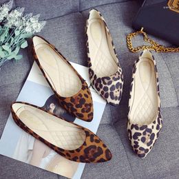 Casual Shoes 2024 Woman Spring Fashion Leopard Pointed Toe Suede Loafer Female Flats Soft Sole Solid Mary Jane Banquet Big Size 31-43