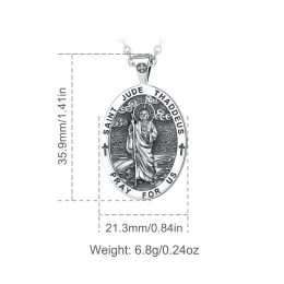 Eudora 925 Sterling Silver Saint Jude Thaddeus Necklace Vintage Embossed Cross Pendant for Men Women Religious Jewelry Fine Gift