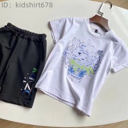 Children's Classic Sports Tiger Headwear Round Neck Baby Boys and Girls T-shirt Set Children's Designer Clothing Two Piece Set