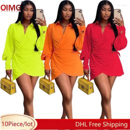 Casual Dresses 10 Wholesale Spring Shirt Dress Women Long Sleeve Bodycon Ladies Sexy V Neck Bandage Shirts Holidays Party Wear 10766