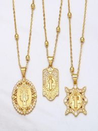 Pendant Necklaces FLOLA Bead Chain Saint Benedict Medal Necklace Copper Zircon White Stone Short Gold Plated Catholic Jewellery Nkea6341770