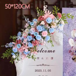 Decorative Flowers Artificial Blue Pink Wedding Row Arches Backdrop Hanging Decor Party Christmas Centerpiece Fake Floral Arrangement