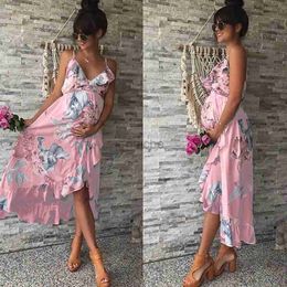 Maternity Dresses 2022 Summer O-neck Long Maternity Dresses Pregnant Women Clothes Flowers Print Pregnancy Dress New Fashion Maternity Clothing 240412