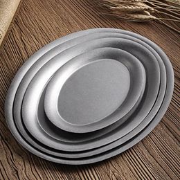 Plates 1 Pcs Japanese Vintage Oval 304 Stainless Steel Restaurant Plate Dessert Tray Kitchen Tableware