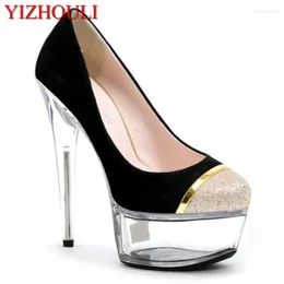 Dress Shoes 15cm Leather Est Model Round Toe Ladies High Heels 6 Inch Fashion Platforms Heel Pumps Sexy Clubbing