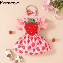 Clothing Sets Prowow Summer Baby Girl Outfits 2024 Pink Romper Strawberry Suspender Dresses For Girls Holiday Children's