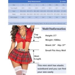 School Girl Costumes Cosplay Women Sexy Lingerie Babydoll Tops and Plaid Skirt Set Student Uniform Role Play