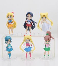 6pcsset Anime Cartoon Sailor Moon Mars Jupiter Venus Mercury Q Version PVC action Figures Collectible Model Toys Dolls Q05224337147