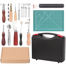 QJH 15 Piece Leather Craft Tools Kit Set | beginner Crafting Tools And Supplies | Punch | Carving Work-DIY Leather Craft Making