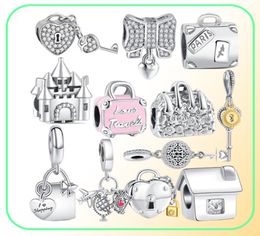 925 Silver Fit Charm 925 Bracelet Handbag Luggage Lock Key charms set Pendant DIY Fine Beads Jewelry4145996