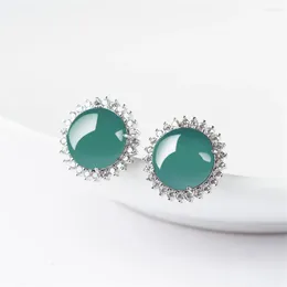 Stud Earrings 925 Silver Natural Blue Jadeite Beads Gem Lucky Earring Certificate Retro Luxury Jade Woman's Bridal Ear Jewellery