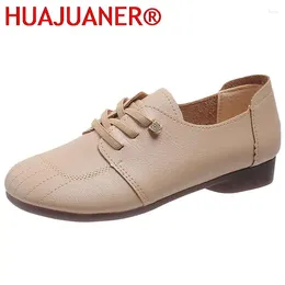 Casual Shoes HUAJUANER Crystal Lace Up Soft Flats Women 2024 Autumn Round Toe Pu Leather Loafers Woman Non Slip Low Heels Mom Ladies