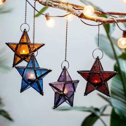 Candle Holders Moroccan Colour Hang Candlestick Candles Five-pointed Star Colourful For Light House Shop Bar Decoration