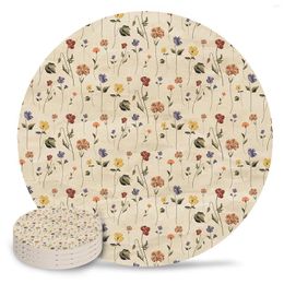 Table Mats Retro Floral Wildflowers Ceramic Set Kitchen Round Placemat Luxury Decor Coffee Tea Cup Coasters