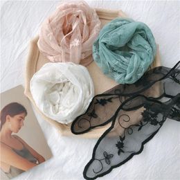 Scarves Long Silk Small Shawl Hair Band Belt Solid Colour Embroidered Lace Wave Edge Transparent Gauze Scarf Headscarf