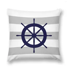 Pillow Nautical Navy Blue Ship's Steering Wheel On Silver Grey Stripes Throw S For Decorative Sofa Christmas Pillowcase