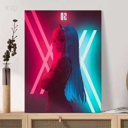 Canvas Painting Zero Two 002 DARLING In The FRANXX Neon Anime Posters Wall Decor Wall Art Picture Room Decor Home Decor Y0927251F