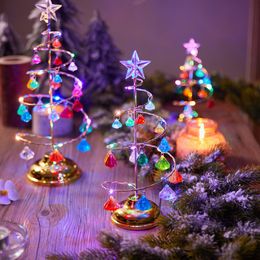 Romantic Acrylic Christmas Tree Ornament Exquisite Glow Crystal Ball Xmas Trees Art Crafts Battery Powered Party Props