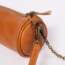 Shoulder Bags 2024 Women Fashion Vintage Leather Cylinder Mini Concise Chain Phone Bag Crossbody Office Daily