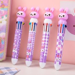 Pens 20Pcs/Lot Cute Cartoon Purple Rabbit 10 Colours Ballpoint Pens Multi Colour Ball Point Pen Graffiti School Office Stationery Gift