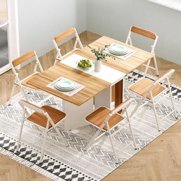 Waterproof Rectangular Table Chairs Unique Wooden Mobile Folding Dining Table White Space Saving Mesa De Jantar Home Furniture