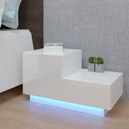 Modern Bedside Table Nightstand Bedside Cabinet Home End Side Table w/2Drawer Light RGB LED For Living Room/Bedroom/Office